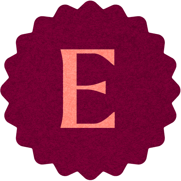 Large badge showing the letter E