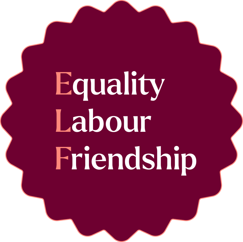 Badge showing the words Equality Labour and Friendship